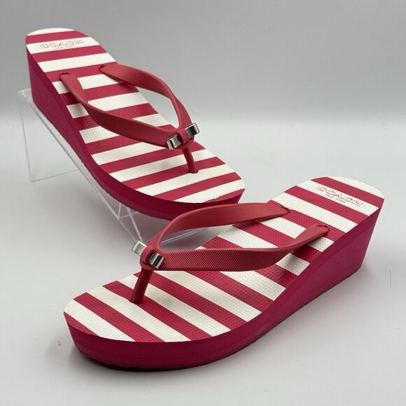 Coach Loralyn Red/White Stripe Wedge Thong Slip On Sandals Flip Flops Sz US 6 - Picture 3 of 8